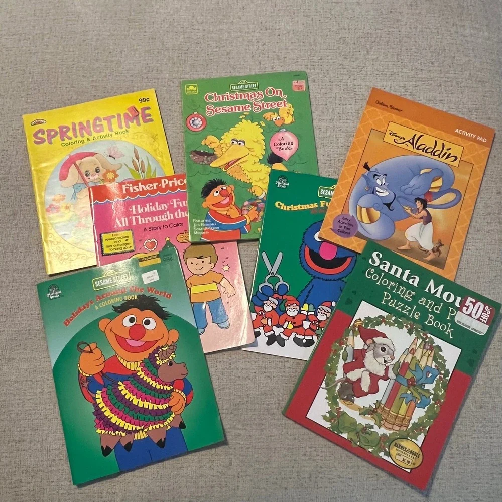 Vintage Coloring Book Lot 30+ 80s 90s Disney Sesame Street Lisa Frank Christmas
